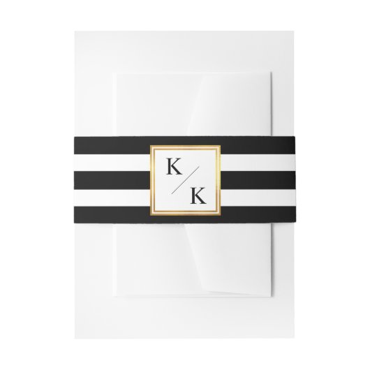 Schwarz-weiße Streifen mit klassischem Goldrahmen Einladungsbanderole (Vorderseite Beispiel)