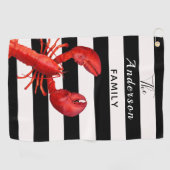 Schwarz-weiße Streifen mit rotem Hummer Golfhandtuch (Horizontal)