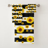 Schwarz-weiße Streifen mit Sonnenblumen Blume Badhandtuch Set (Insitu)