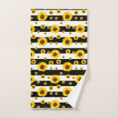 Schwarz-weiße Streifen mit Sonnenblumen Blume Badhandtuch Set (Handtuch)