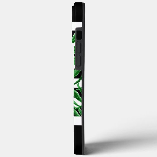 Schwarz-weiße Streifen mit tropischen Palmblättern Case-Mate iPhone Hülle (Rückseite / Links)