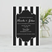 Schwarz-weiße Streifen Moderne Elegante Hochzeit Einladung (Stehend Vorderseite)