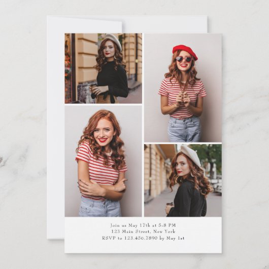 Schwarz-weiße Streifen Moderner Minimalistischer A Einladung (Rückseite)