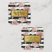 Schwarz-weiße Streifen Monogram Floral Muster Terminkarte (Vorne/Hinten)