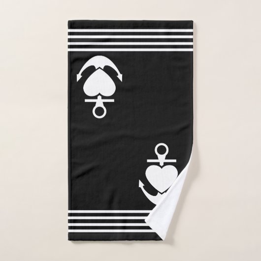 Schwarz-weiße Streifen Monogramm für das Nautische Badhandtuch Set (Handtuch)