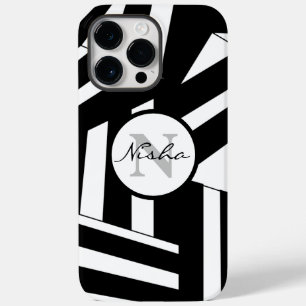 Schwarz-weiße Streifen Monogramm Name Case-Mate iPhone 14 Pro Max Hülle
