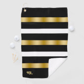 Schwarz-weiße Streifen Muster Gold Akzente 2 Golfhandtuch (Insitu)