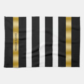 Schwarz-weiße Streifen Muster Gold Akzente Akzent Geschirrtuch (Horizontal)