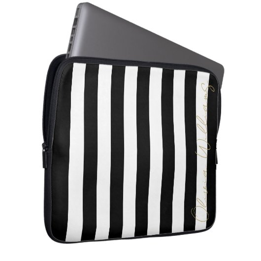 Schwarz-weiße Streifen Muster Laptopschutzhülle (Vorne Rechts)