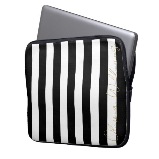 Schwarz-weiße Streifen Muster Laptopschutzhülle (Vorderseite Links)