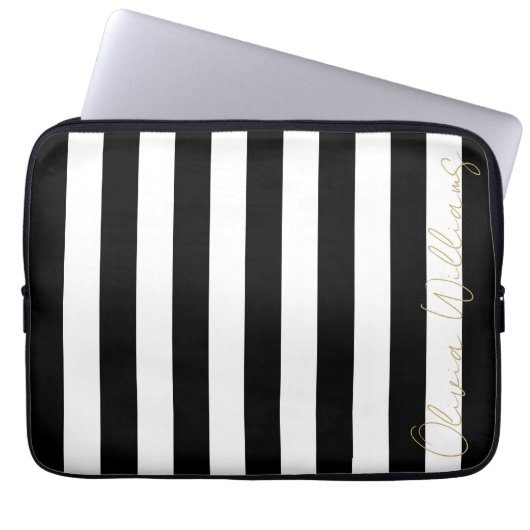 Schwarz-weiße Streifen Muster Laptopschutzhülle (Vorderseite)