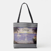Schwarz-weiße Streifen & Ocean Beach Landschaft Tasche (Rückseite)