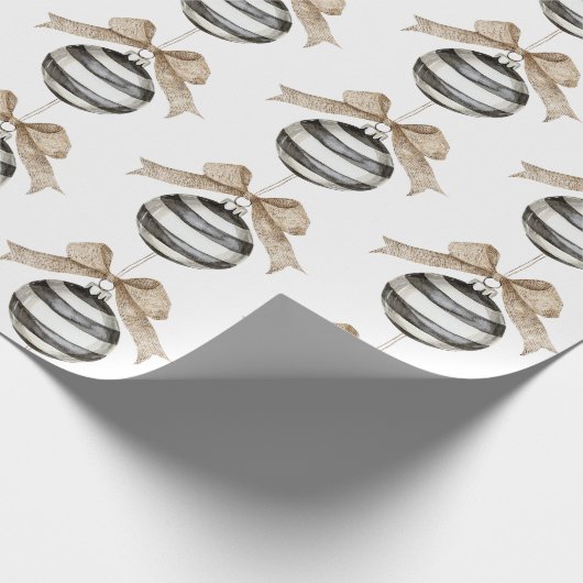 Schwarz-weiße Streifen Ornament Bow Weihnachten Geschenkpapier (Ecke)