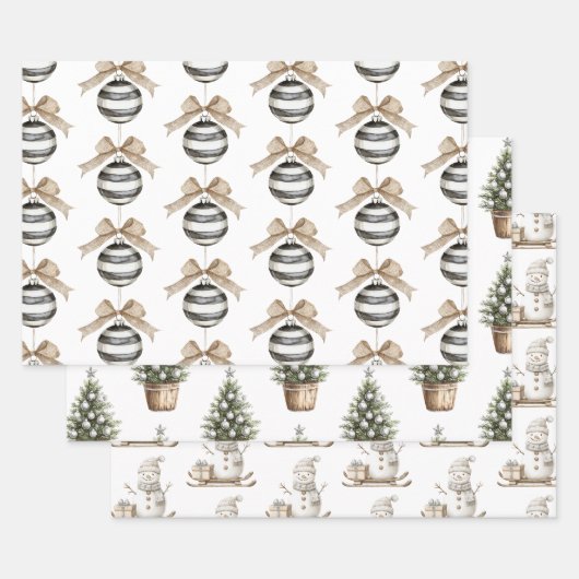 Schwarz-weiße Streifen Ornament Bow Weihnachten Geschenkpapier Set (Set)