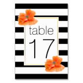 Schwarz-weiße Streifen & Pappi Hochzeitsreise Tisc Tischnummer (Vorderseite)