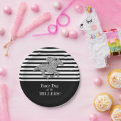 Schwarz-weiße Streifen Pappteller (Party)