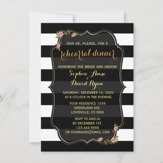 Schwarz-weiße Streifen Probe Abendessen einladen Einladung (Vorderseite)