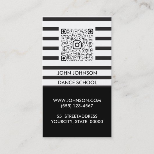 Schwarz-weiße Streifen QR-Code der Tanzschule Visitenkarte (Rückseite)