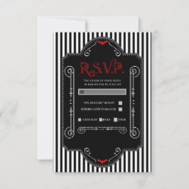Schwarz-weiße Streifen Red Gothic Bat Wedding RSVP Karte