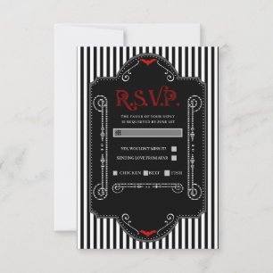 Schwarz-weiße Streifen Red Gothic Bat Wedding RSVP Karte
