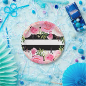 Schwarz-weiße Streifen Rosa Brautparty Pappteller (Party)