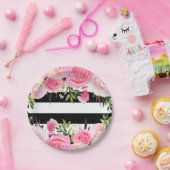 Schwarz-weiße Streifen Rosa Brautparty Pappteller (Party)