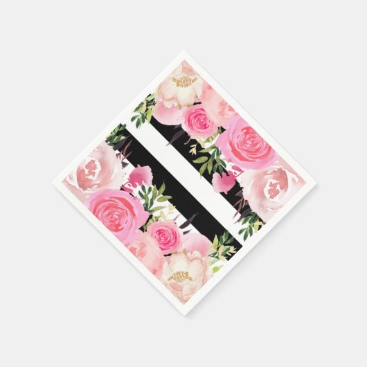 Schwarz-weiße Streifen Rosa Brautparty Serviette (Ecke)