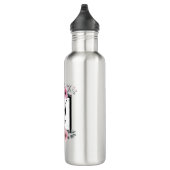Schwarz-weiße Streifen Rosa Floral Monogramm Edelstahlflasche (Rechts)