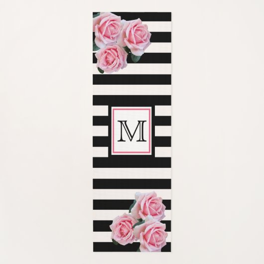 Schwarz-weiße Streifen Rosa Florin Monogramm Yogamatte (Vorderseite)
