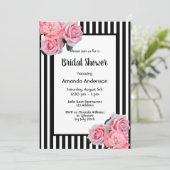 Schwarz-weiße Streifen Rosa Florine Brautparty Einladung (Stehend Vorderseite)