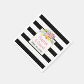 Schwarz-weiße Streifen Rosa Folklore Blume Hochzei Serviette (Ecke)