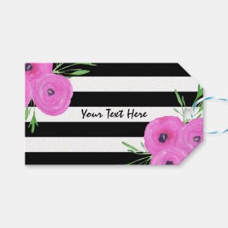 Schwarz-weiße Streifen Rosa Ranunculus Geschenkanhänger