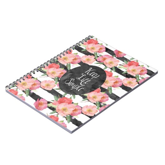 Schwarz-weiße Streifen Rosa Wasserfarben Notizblock (Linke Seite)