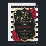 Schwarz-weiße Streifen Rose 50. Geburtstag Einladu Einladung<br><div class="desc">Einladung zum 50. Geburtstag. Elegantes Schwarz-weißes Rot-Design mit Imitat Glitzer. Schwarzweißstreifen mit rote Rosen. Ideal für eine elegante Geburtstagsfeier.</div>