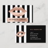 Schwarz-weiße Streifen Rose Goldlips Make-Artist Visitenkarte (Vorne/Hinten)