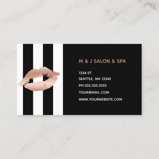 Schwarz-weiße Streifen Rose Goldlips Make-Artist Visitenkarte (Rückseite)