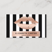 Schwarz-weiße Streifen Rose Goldlips Make-Artist Visitenkarte (Vorderseite)