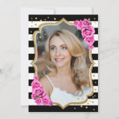 Schwarz-weiße Streifen Rosenrosen Foto 50. Geburts Einladung (Rückseite)