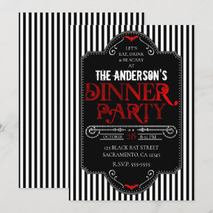 Schwarz Weiße Streifen Rot Gothic Abendessen Party Einladung