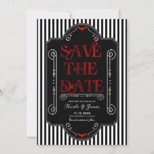 Schwarz Weiße Streifen Rot Gothic Fledermaus Hochz Save The Date