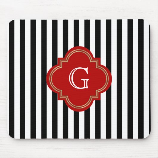 Schwarz-weiße Streifen, rotes Etikett Mousepad (Vorne)