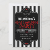 Schwarz-weiße Streifen Rotes Gotisches Halloween-P Einladung (Vorderseite)