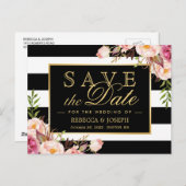 Schwarz-weiße Streifen Save the Date aus Gold Postkarte (Vorne/Hinten)