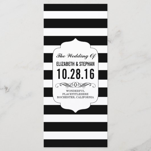 Schwarz-weiße Streifen schicke Hochzeitsfeiern Programm (Vorderseite)