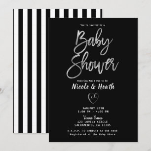 Schwarz Weiße Streifen Silber Chic Baby Shower Einladung