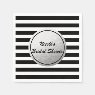Schwarz-weiße Streifen Silber-Faux-Folie-Party Serviette