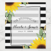 Schwarz-weiße Streifen Sonnenblumen Blumenstrauß W Weinetikett (Einzelnes Label)