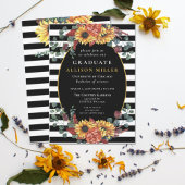 Schwarz-weiße Streifen Sonnenblumen Graduierungspa Einladung