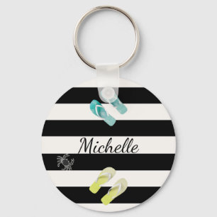 Schwarz-weiße Streifen Strand Sommername Schlüsselanhänger