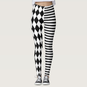 Schwarz-weiße Streifen und Diamant-Clown Leggings